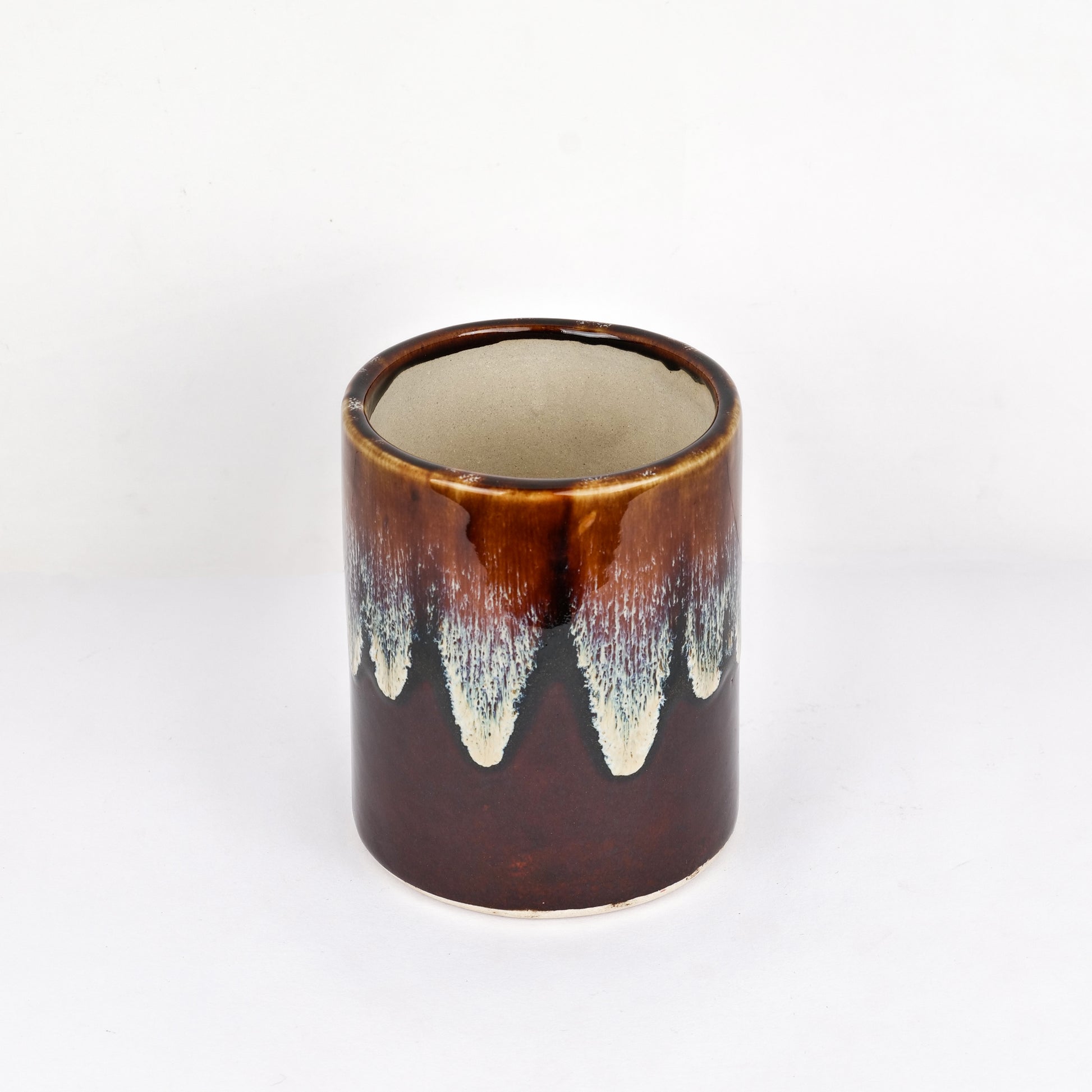 'Chocolate Honey Drips' Studio Pottery Ceramic Planter - artystagallery