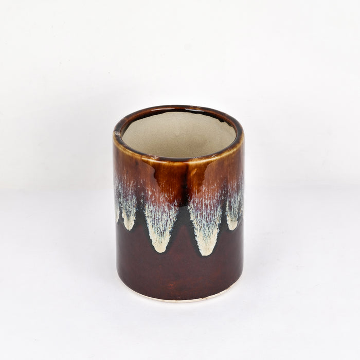 'Chocolate Honey Drips' Studio Pottery Ceramic Planter - artystagallery