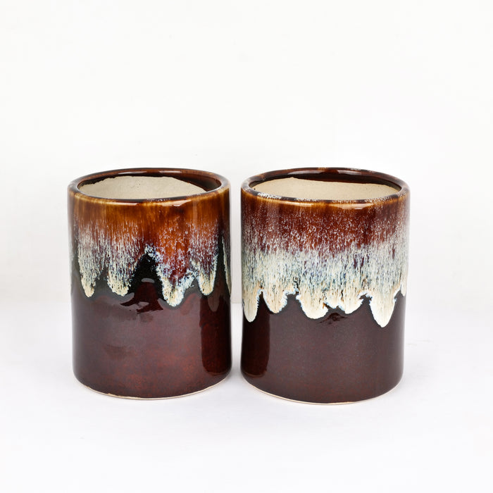 'Chocolate Honey Drips' Studio Pottery Ceramic Planter - artystagallery