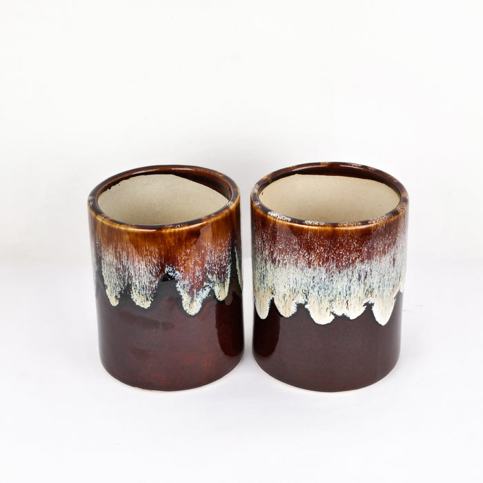 'Chocolate Honey Drips' Studio Pottery Ceramic Planter - artystagallery