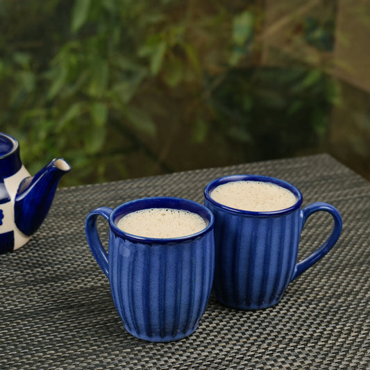 'Blue Ridged' Ceramic Studio Pottery Coffee Mugs (Set of 2) - artystagallery