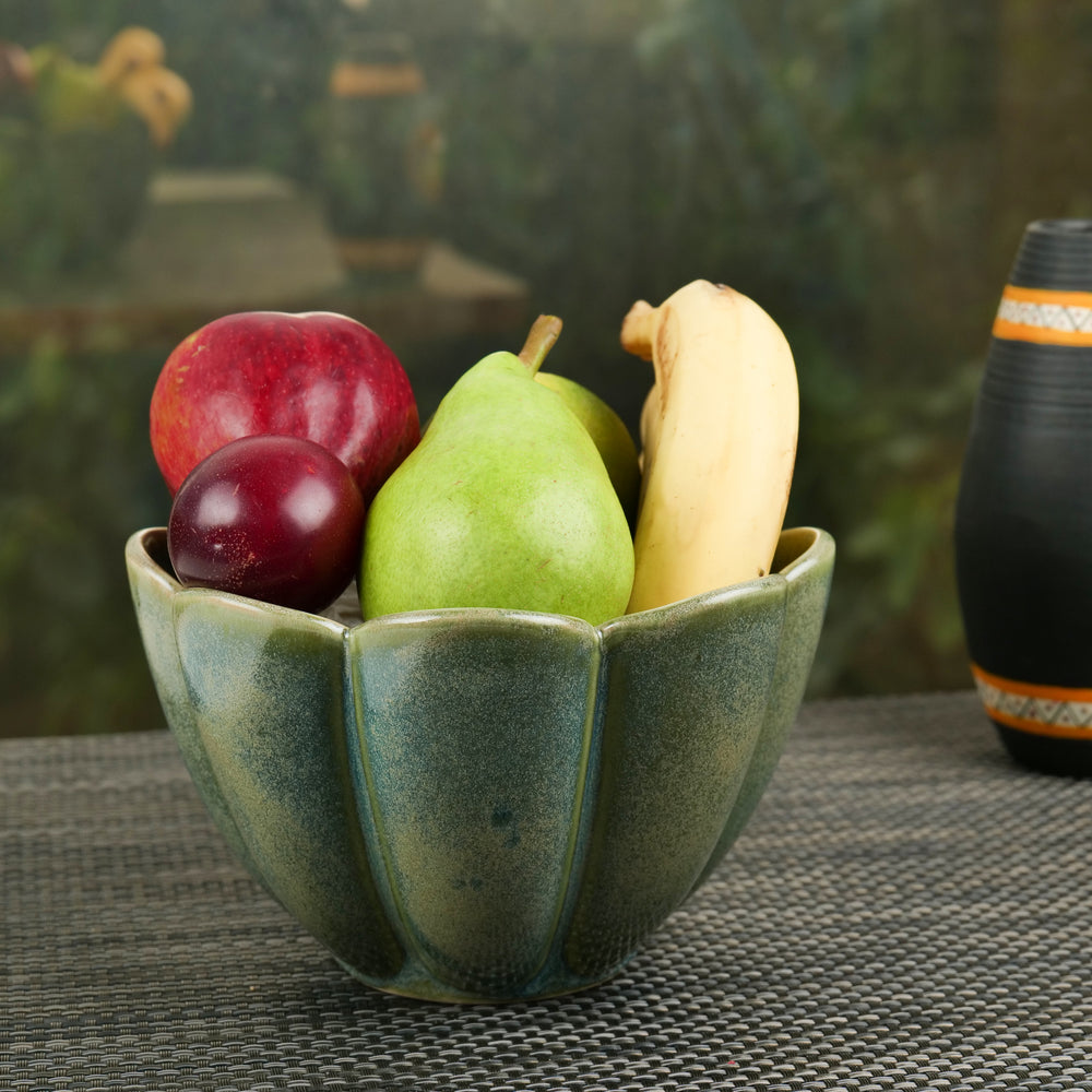 'Flowered Olive' Studio Pottery Ceramic Fruit & Salad Bowl - artystagallery