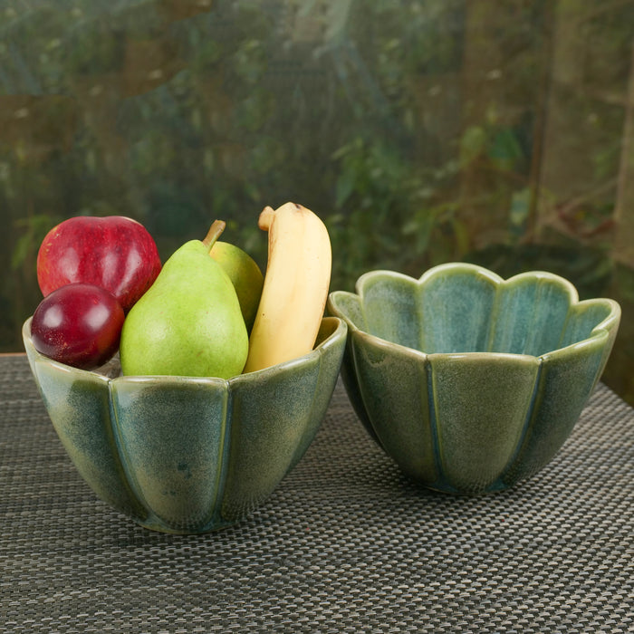'Flowered Olive' Studio Pottery Ceramic Fruit & Salad Bowl - artystagallery