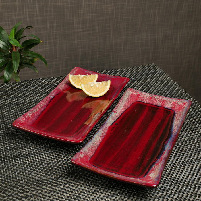 'Crimson Long' Studio Pottery Ceramic Serving Platter, 10.9 Inch