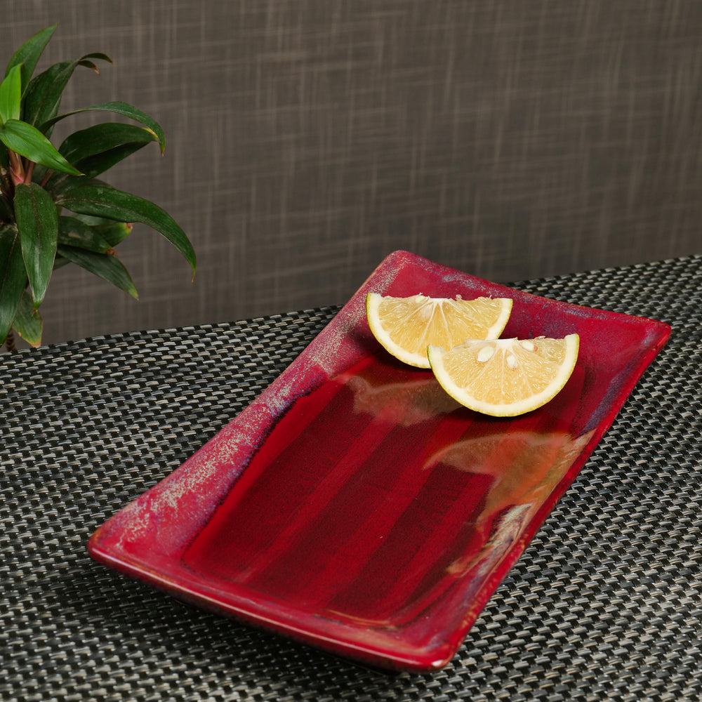 'Crimson Long' Studio Pottery Ceramic Serving Platter, 10.9 Inch