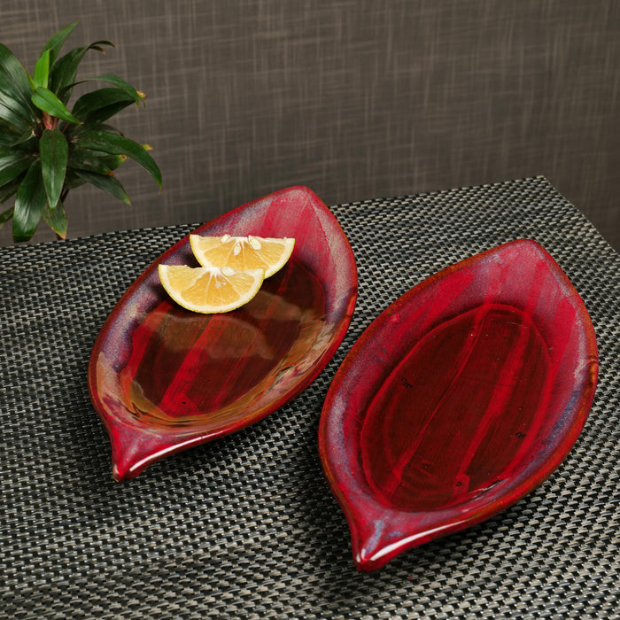'Crimson Leaf' Studio Pottery Ceramic Serving Platter, 12 Inch