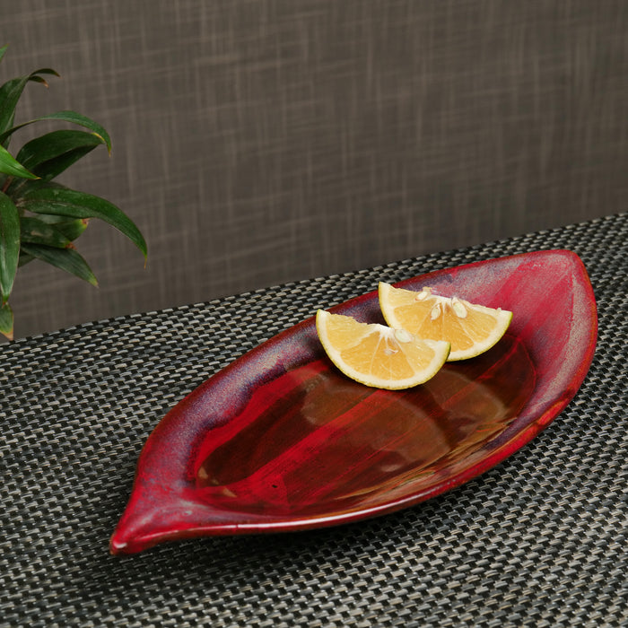 'Crimson Leaf' Studio Pottery Ceramic Serving Platter, 12 Inch