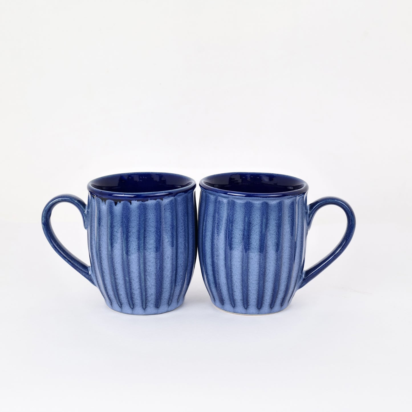 'Blue Ridged' Ceramic Studio Pottery Coffee Mugs (Set of 2) - artystagallery