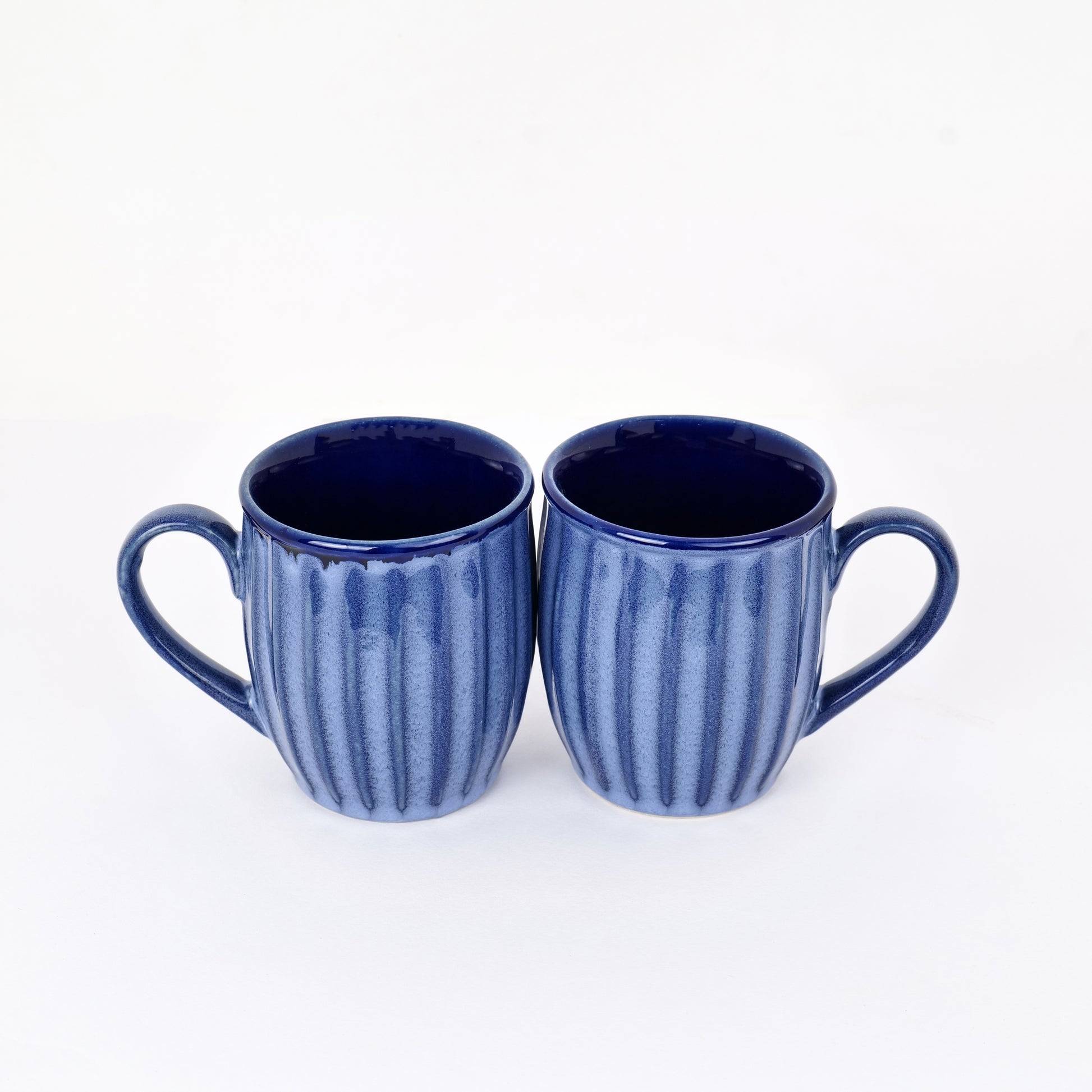 'Blue Ridged' Ceramic Studio Pottery Coffee Mugs (Set of 2) - artystagallery