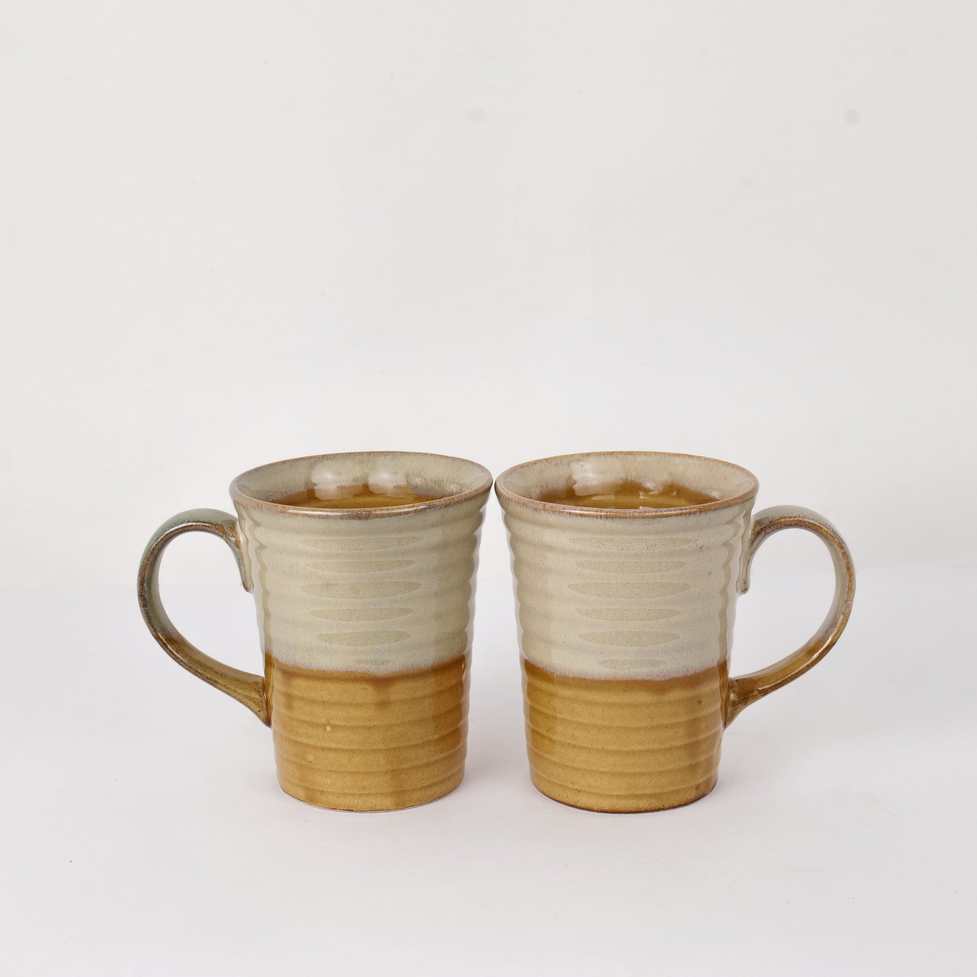 'Ridged' Studio Pottery Ceramic Coffee Mugs (Set of 2) - artystagallery