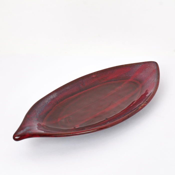 'Crimson Leaf' Studio Pottery Ceramic Serving Platter, 12 Inch