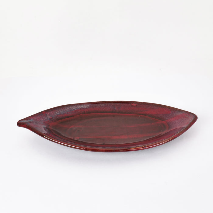 'Crimson Leaf' Studio Pottery Ceramic Serving Platter, 12 Inch