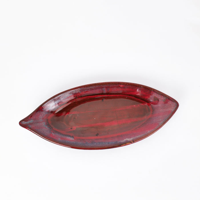 'Crimson Leaf' Studio Pottery Ceramic Serving Platter, 12 Inch