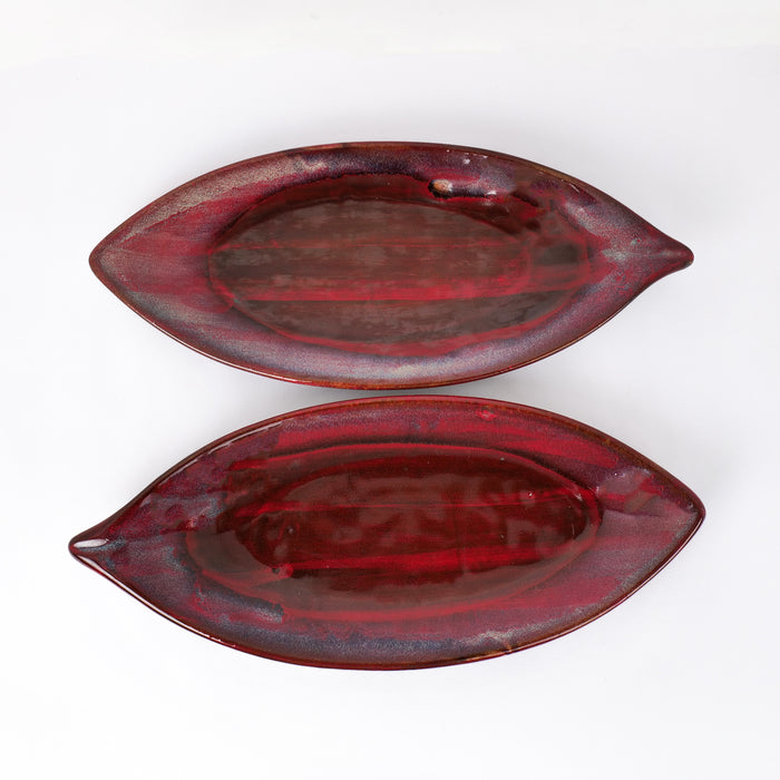 'Crimson Leaf' Studio Pottery Ceramic Serving Platter, 12 Inch