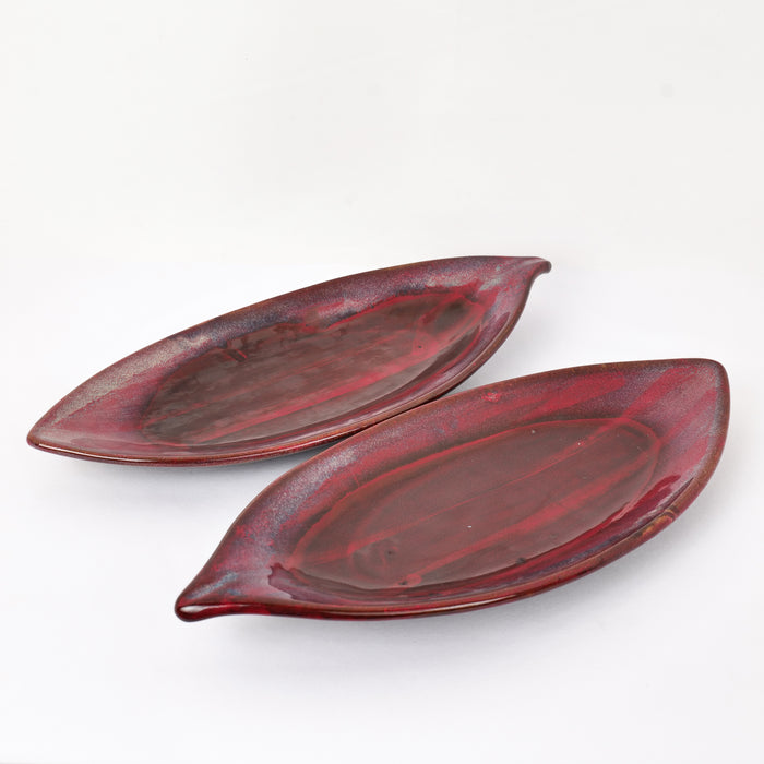 'Crimson Leaf' Studio Pottery Ceramic Serving Platter, 12 Inch