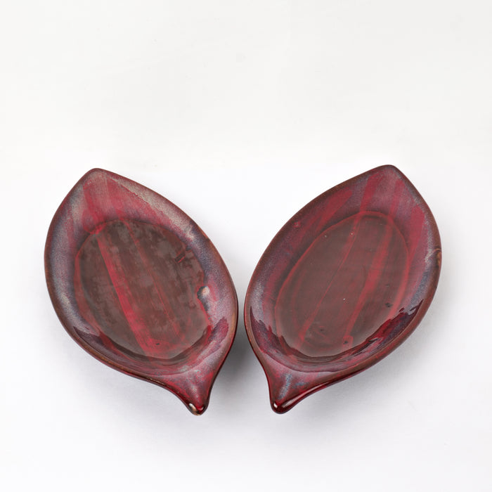 'Crimson Leaf' Studio Pottery Ceramic Serving Platter, 12 Inch