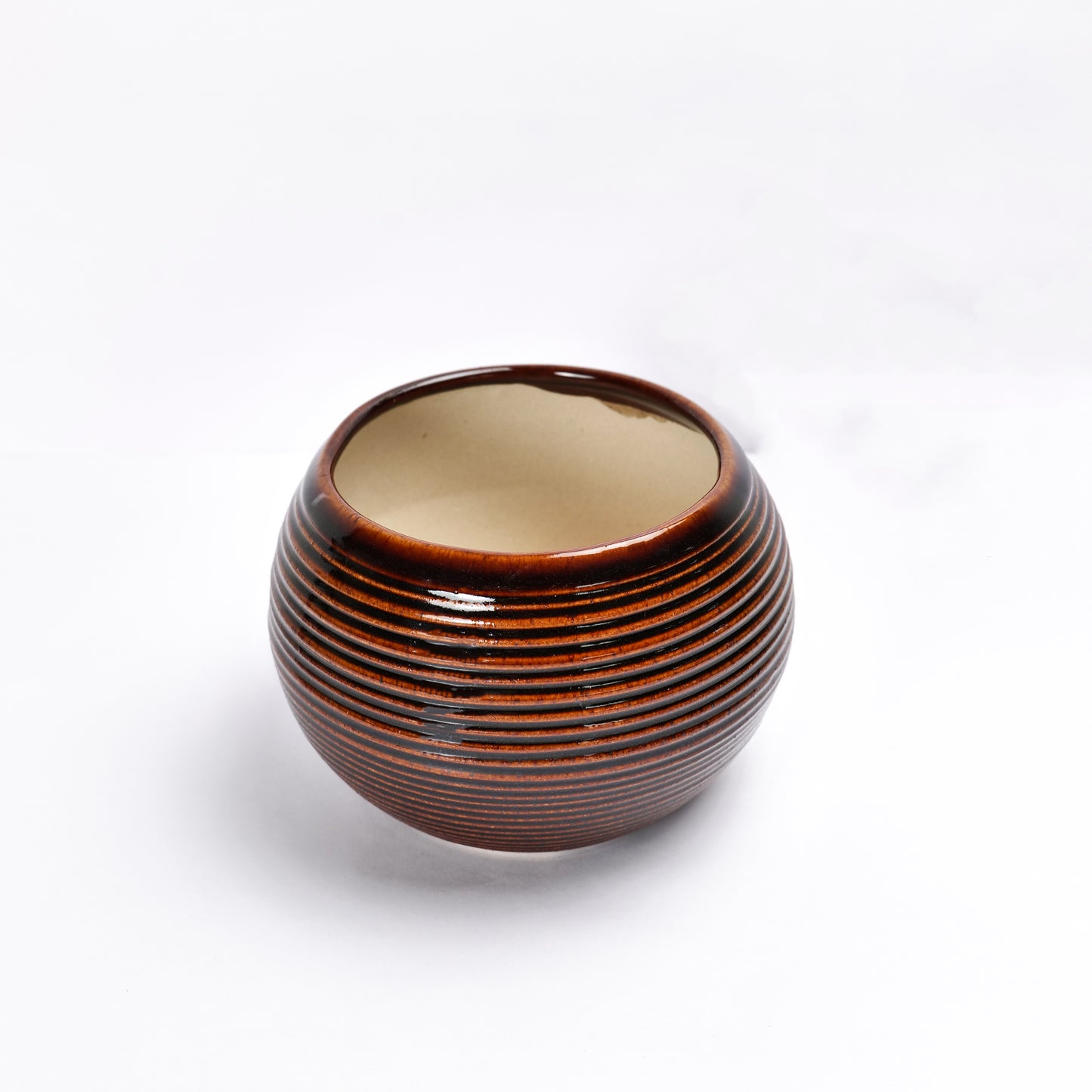 'Cinnamon Ridged' Ceramic Studio Pottery Planter Pot - artystagallery