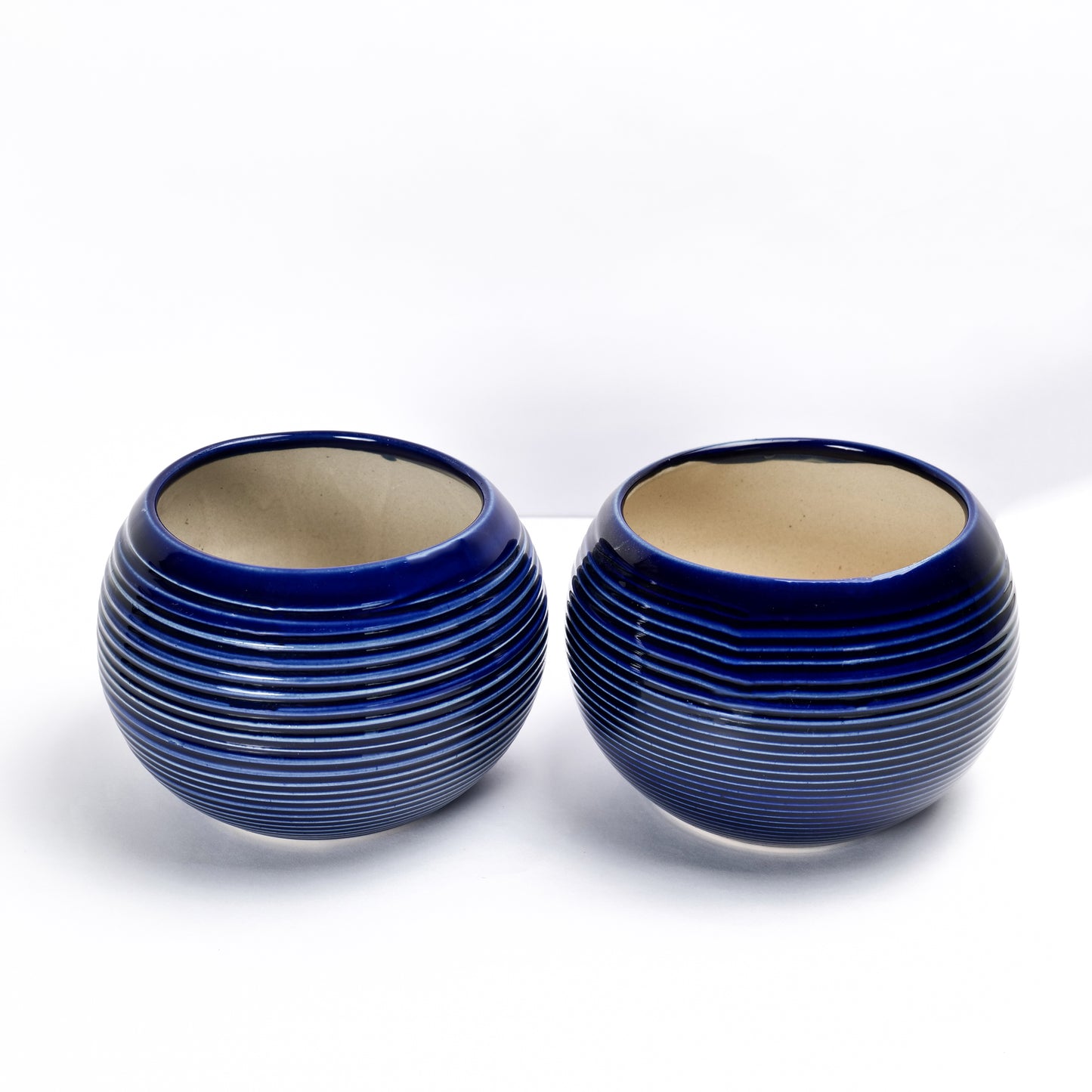 'Indigo Ridged' Ceramic Studio Pottery Planter Pot - artystagallery