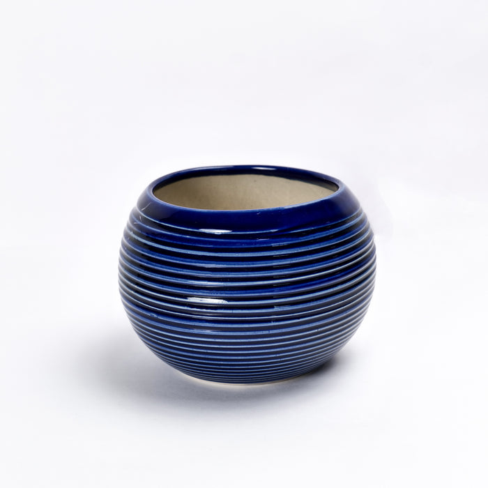 'Indigo Ridged' Ceramic Studio Pottery Planter Pot - artystagallery