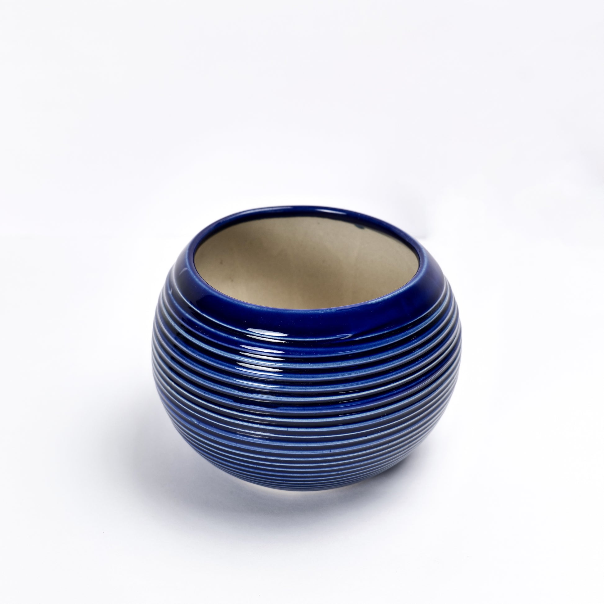 'Indigo Ridged' Ceramic Studio Pottery Planter Pot - artystagallery
