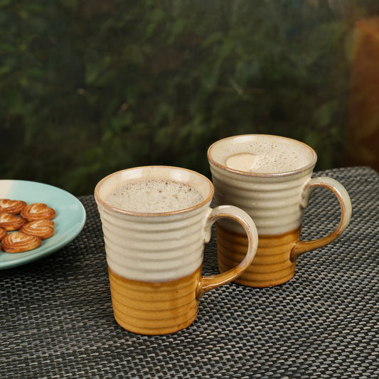 'Ridged' Studio Pottery Ceramic Coffee Mugs (Set of 2) - artystagallery