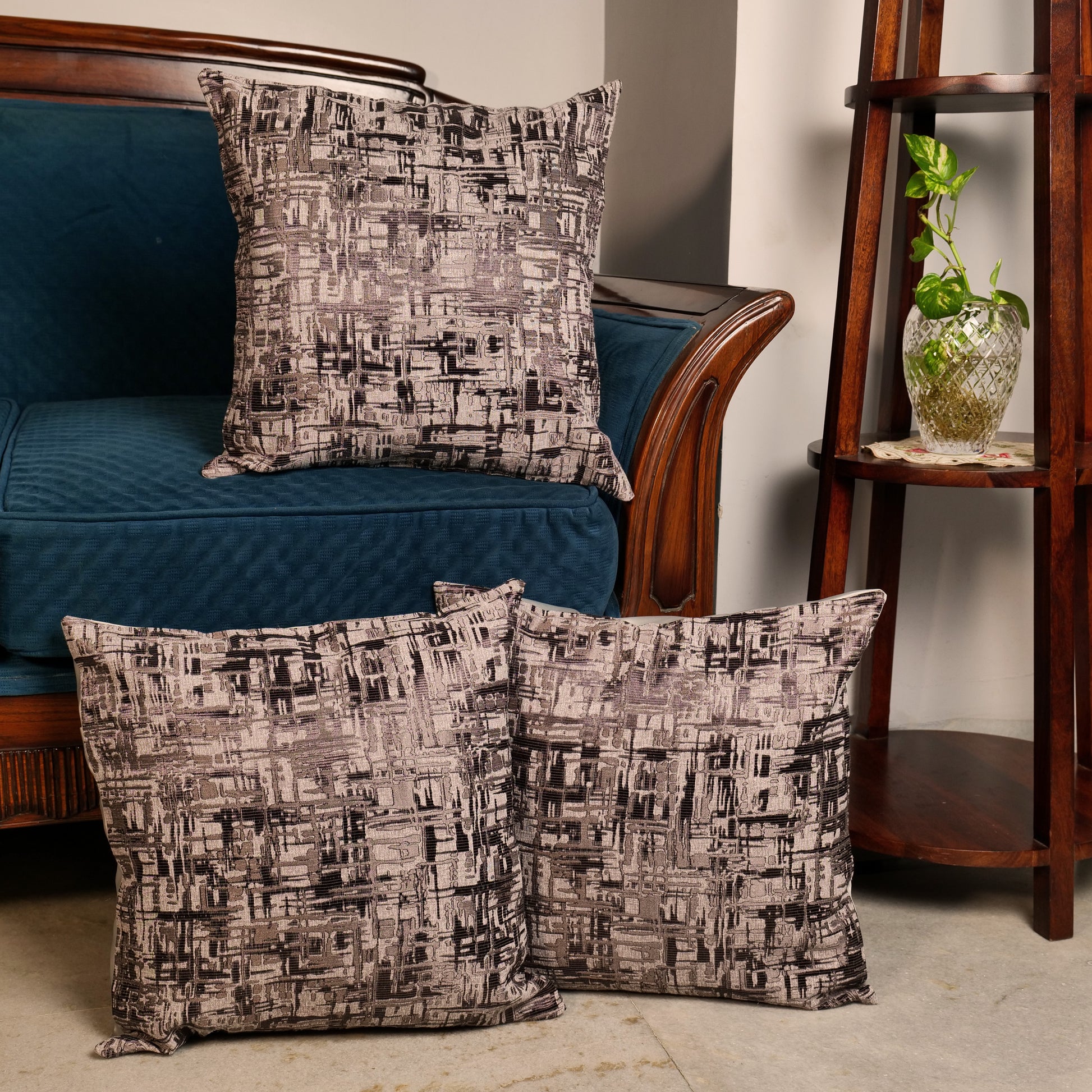 Grey Textured Cotton Cushion Covers (16 x 16 Inch)