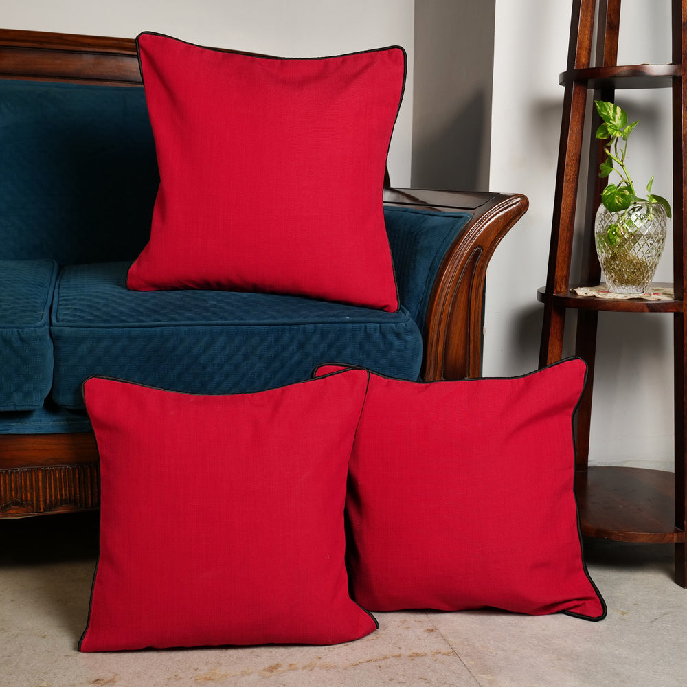 'Restful Red' Solid Cushion Covers In Linen With Piping (16 x 16 Inch)