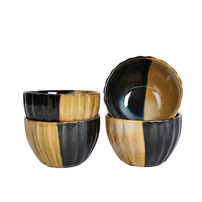 Artysta 'Dual Toned Ridges' Ceramic Studio Pottery Serving Bowls (Set of 4) - artystagallery
