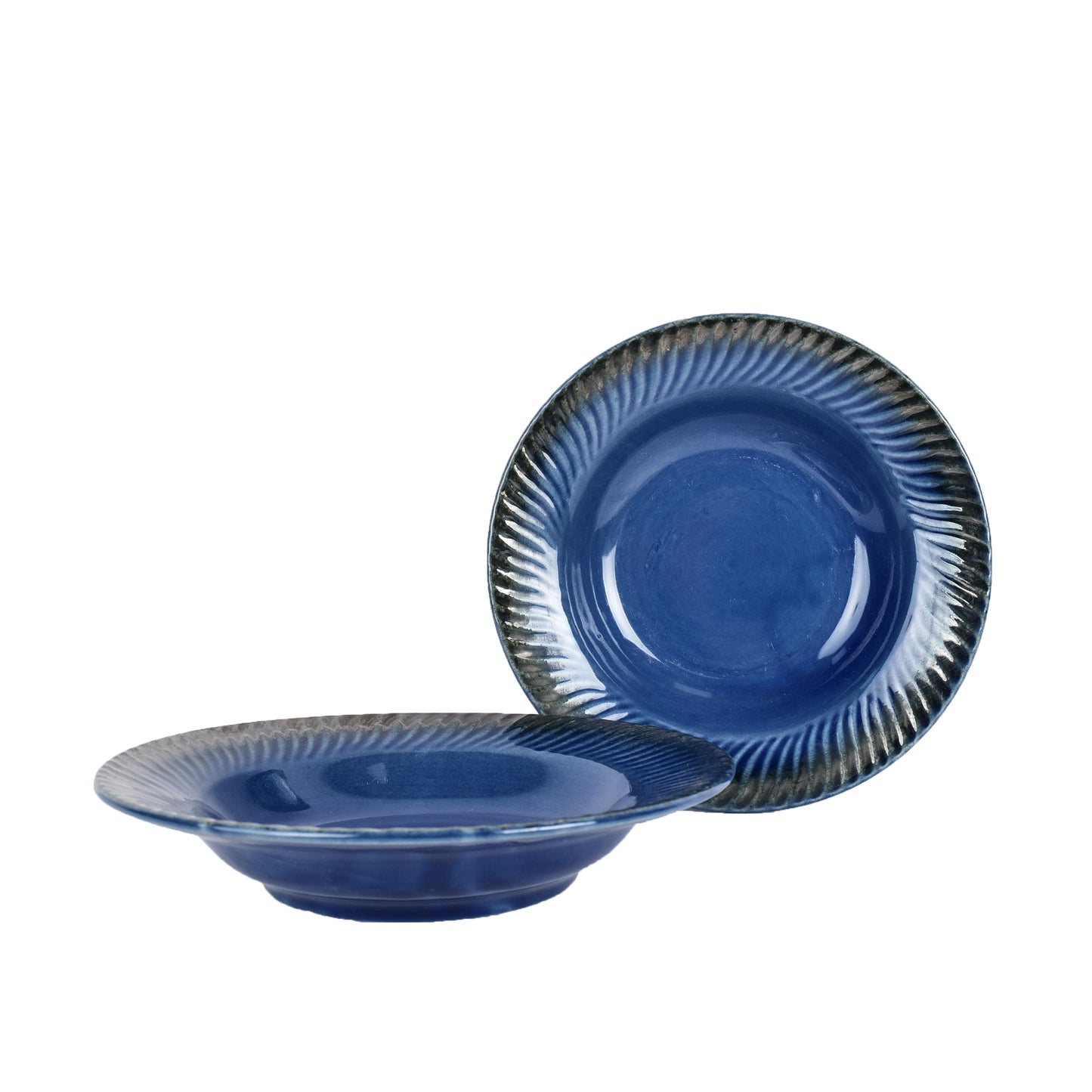 Artysta 'Hemmed Blue' Ceramic Studio Pottery Noodles & Pasta Plate (Set of 2) - artystagallery