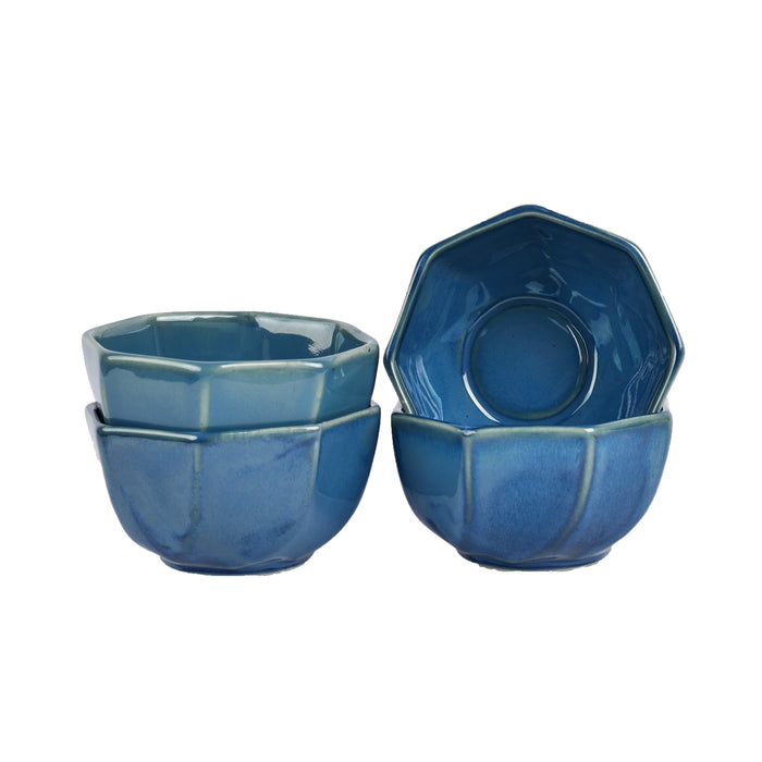 Artysta 'Octad Blue' Ceramic Studio Pottery Dining Bowls/Katoris (Set of 4) - artystagallery
