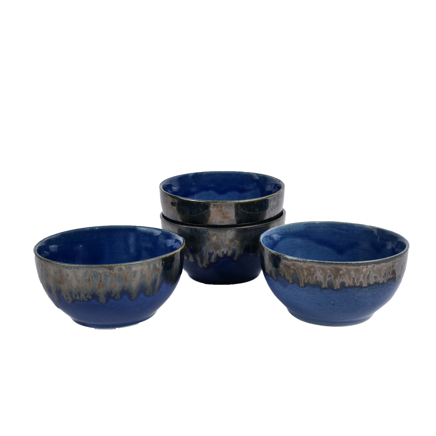 Artysta 'Dark Drips' Ceramic Studio Pottery Dining Bowls/Katoris (Set of 4) - artystagallery