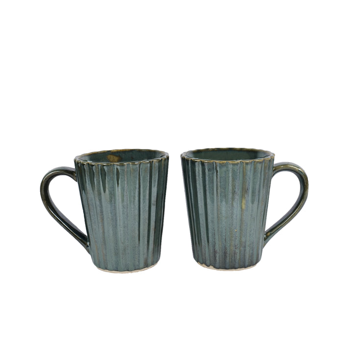 Artysta 'Teal Ridges' Ceramic Studio Pottery Milk & Coffee Mugs (Set of 2) - artystagallery