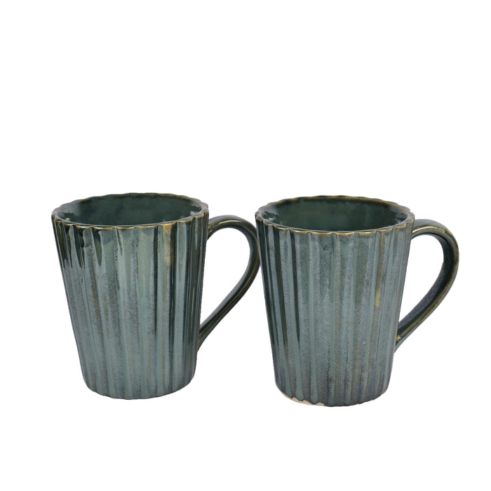 Artysta 'Teal Ridges' Ceramic Studio Pottery Milk & Coffee Mugs (Set of 2) - artystagallery