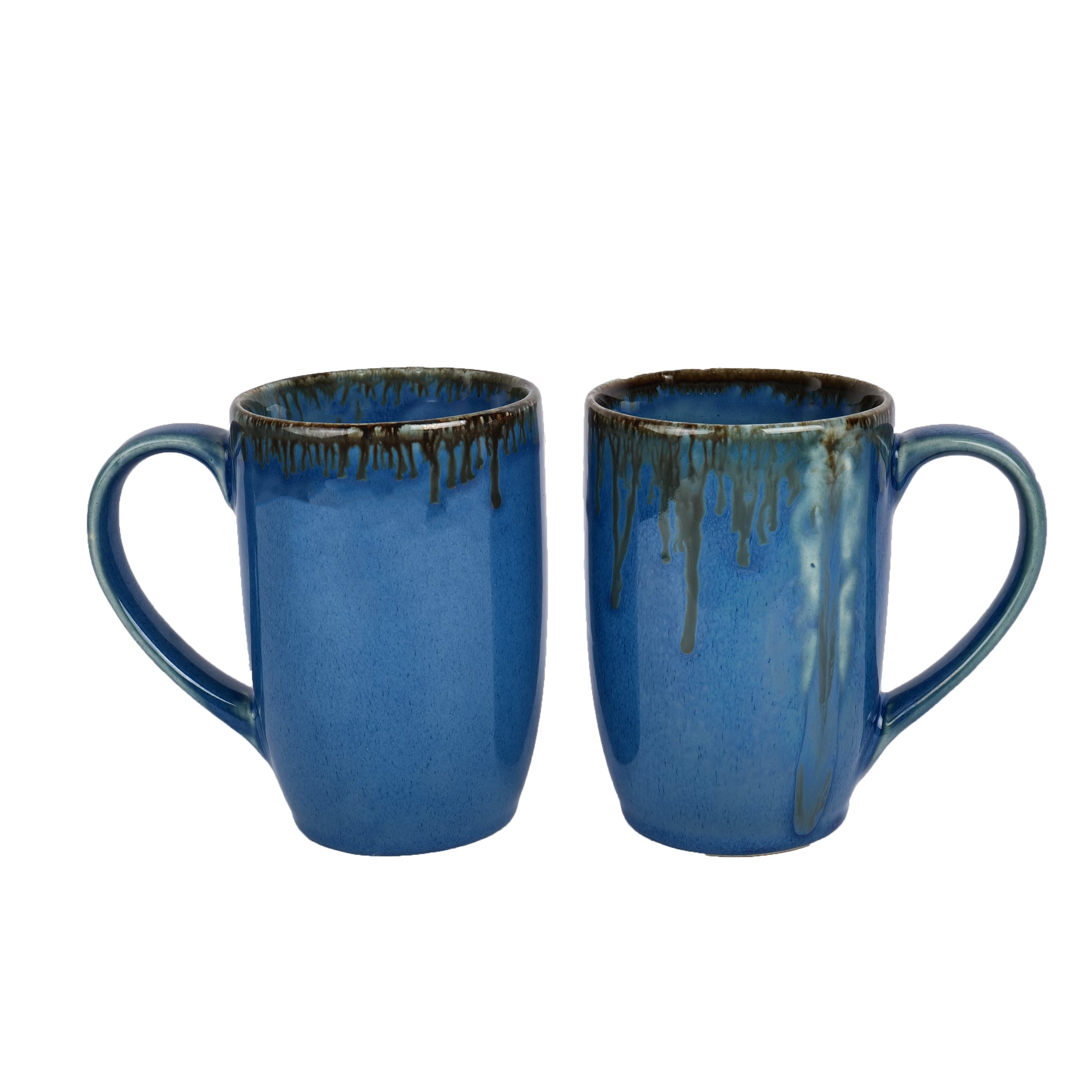 'Sapphire Dribble' Ceramic Studio Pottery Milk & Coffee Mugs (Set of 2) - artystagallery