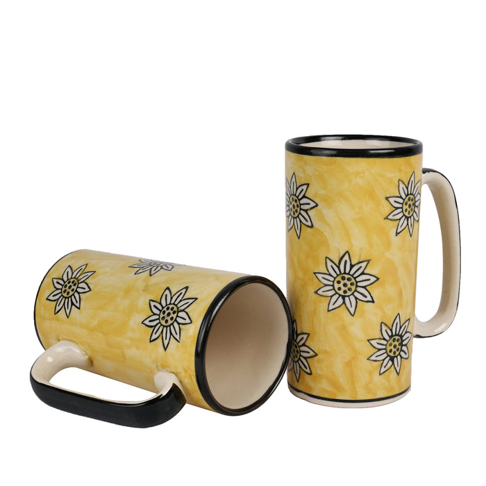'Sunflower Garden' Ceramic Studio Pottery Beer & Coffee Mugs (Set of 2, 600 ml) - artystagallery