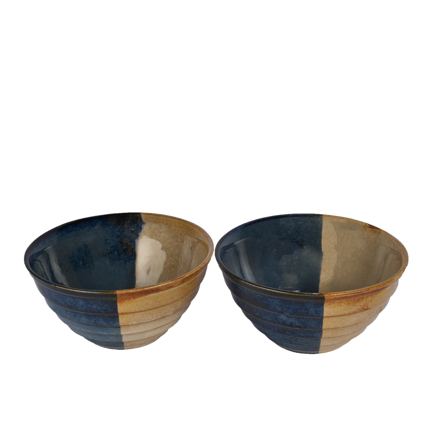 Artysta 'Dual Toned Ridges' Ceramic Studio Pottery Mixing & Serving Bowls (Set of 2) - artystagallery