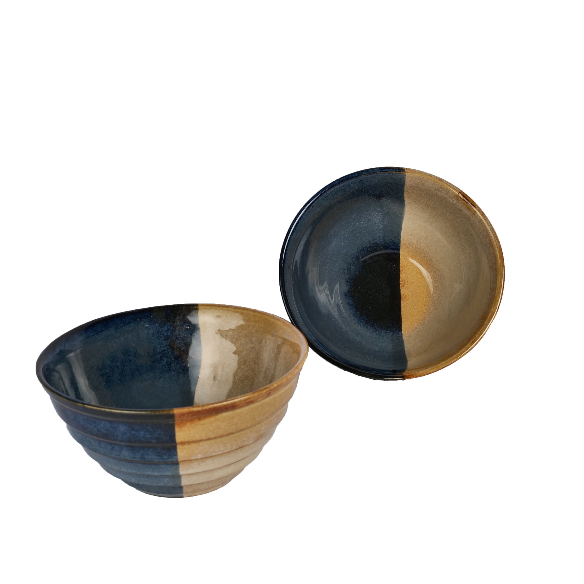 Artysta 'Dual Toned Ridges' Ceramic Studio Pottery Mixing & Serving Bowls (Set of 2) - artystagallery