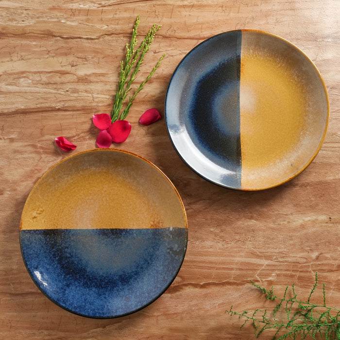'Dual Toned Ridges' Ceramic Studio Pottery Dinner Plates 10 Inch
