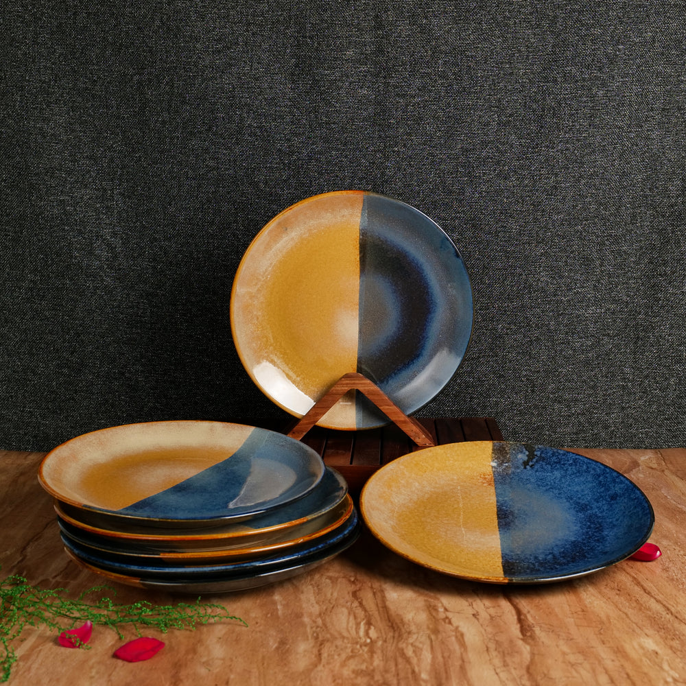 'Dual Toned Ridges' Ceramic Studio Pottery Dinner Plates 10 Inch