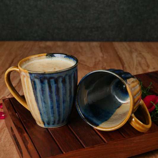 'Dual Toned Ridges' Ceramic Studio Pottery Milk & Coffee Mugs (Set of 2) - artystagallery