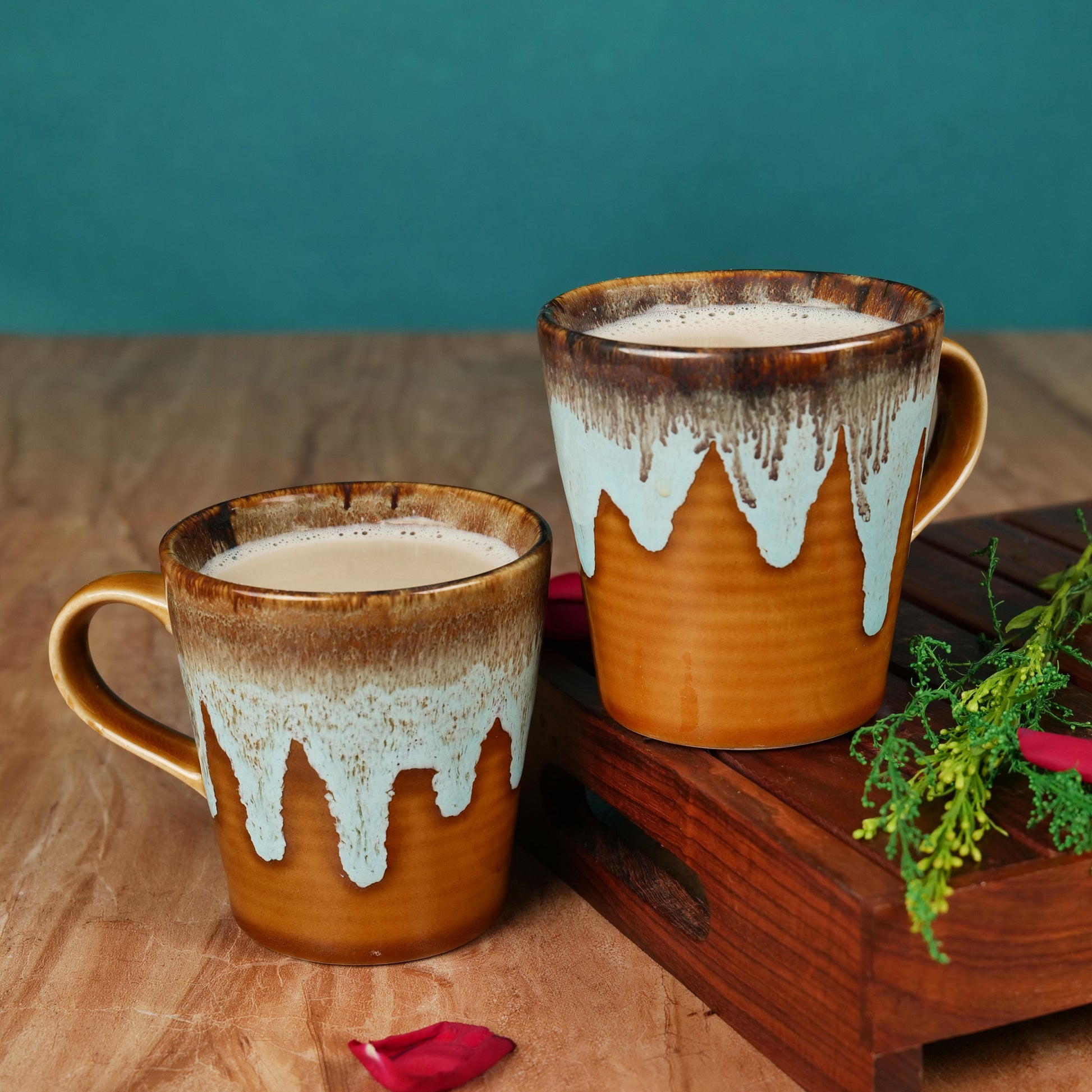 'Sienna Honey Drips' Ceramic Studio Pottery Milk & Coffee Mugs (Set of 2) - artystagallery