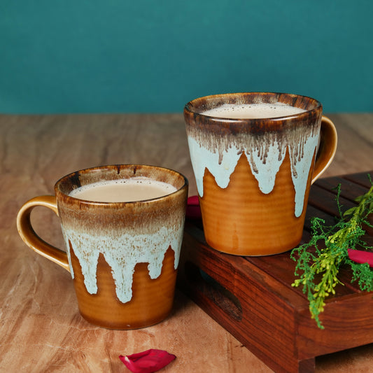 'Sienna Honey Drips' Ceramic Studio Pottery Milk & Coffee Mugs (Set of 2) - artystagallery