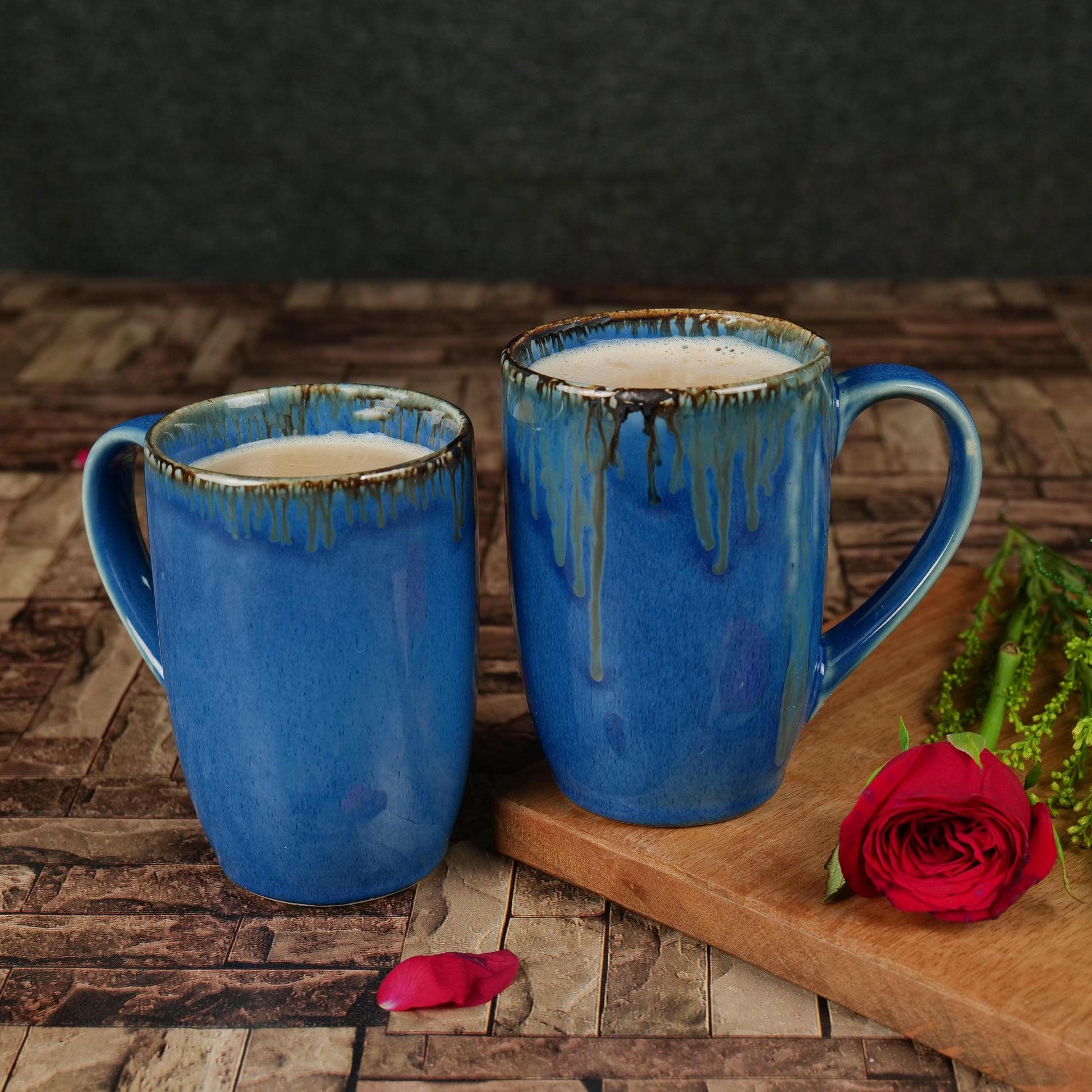 'Sapphire Dribble' Ceramic Studio Pottery Milk & Coffee Mugs (Set of 2) - artystagallery