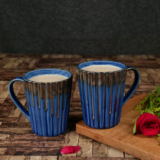 'Chocolate Drip Ridges' Ceramic Studio Pottery Milk & Coffee Mugs (Set of 2) - artystagallery