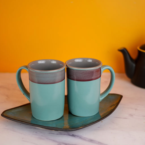 Blue Border Coffe Mug Set Of 2 - artystagallery