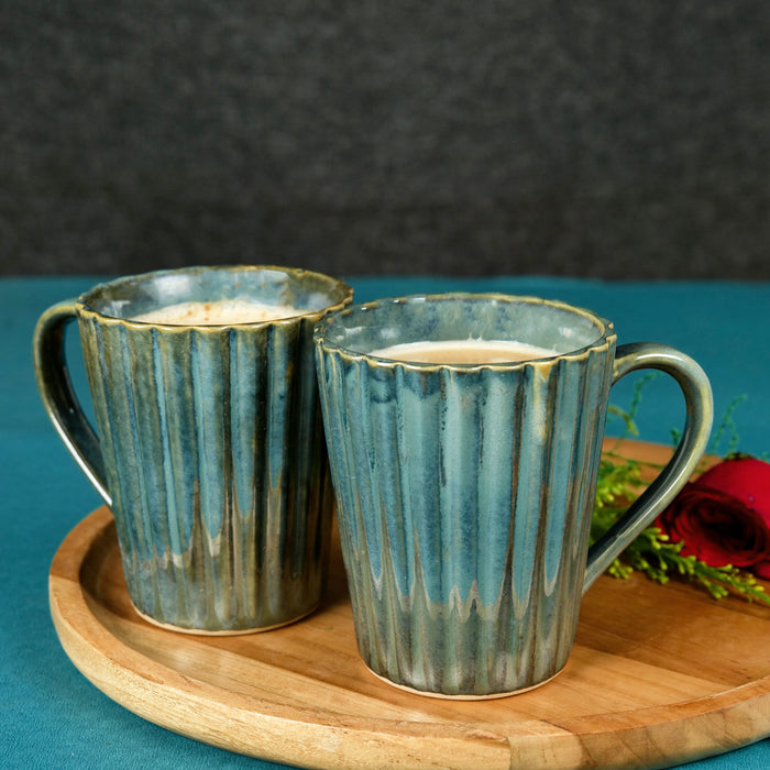 'Teal Ridges' Ceramic Milk & Coffee Mugs