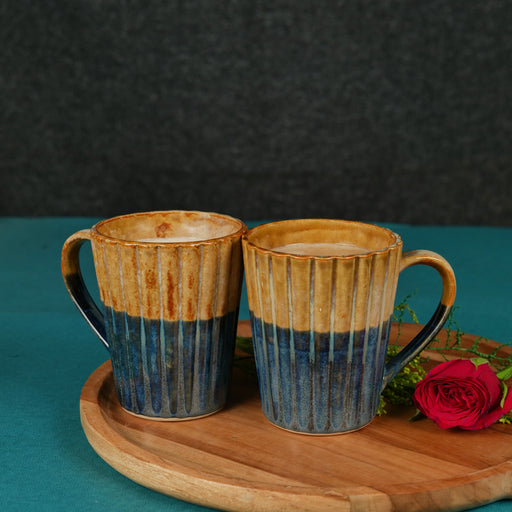 'Dual Toned Ridges' Ceramic Studio Pottery Milk & Coffee Mugs (Set of 2) - artystagallery