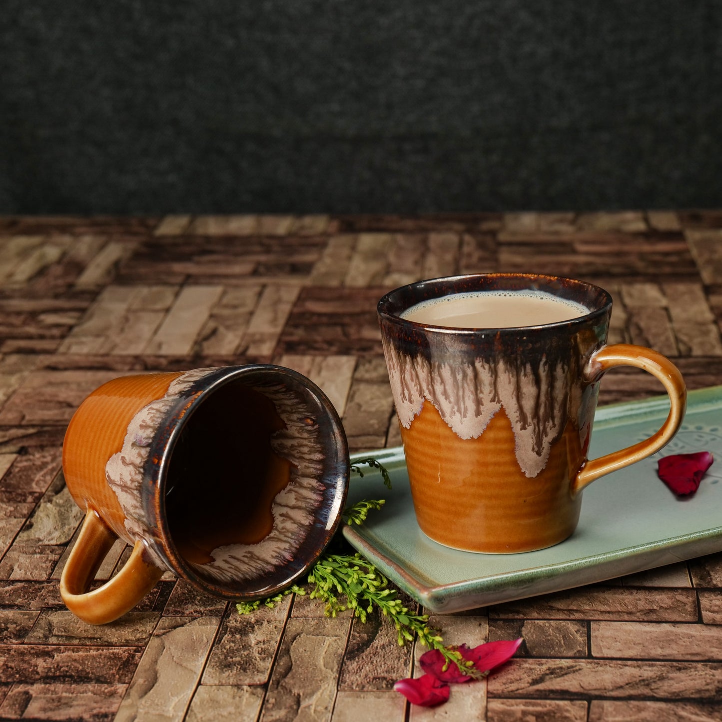 'Sienna Chocolate Drips' Ceramic Studio Pottery Milk & Coffee Mugs (Set of 2) - artystagallery