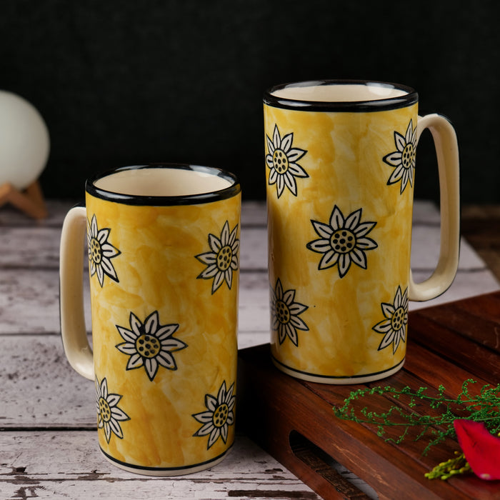 'Sunflower Garden' Ceramic Studio Pottery Beer & Coffee Mugs (Set of 2, 600 ml) - artystagallery