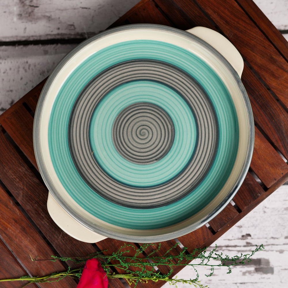 'Minty Spirals' Studio Pottery Ceramic Serving Platter, 8 Inch